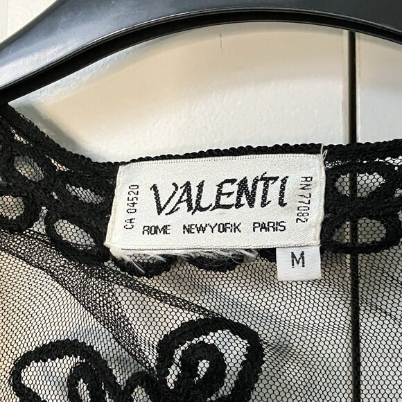 Y2K Valenti Shirt Womens M Black Mesh Sheer Floral Scroll Whimsigoth Fairy Vtg - Picture 3 of 7